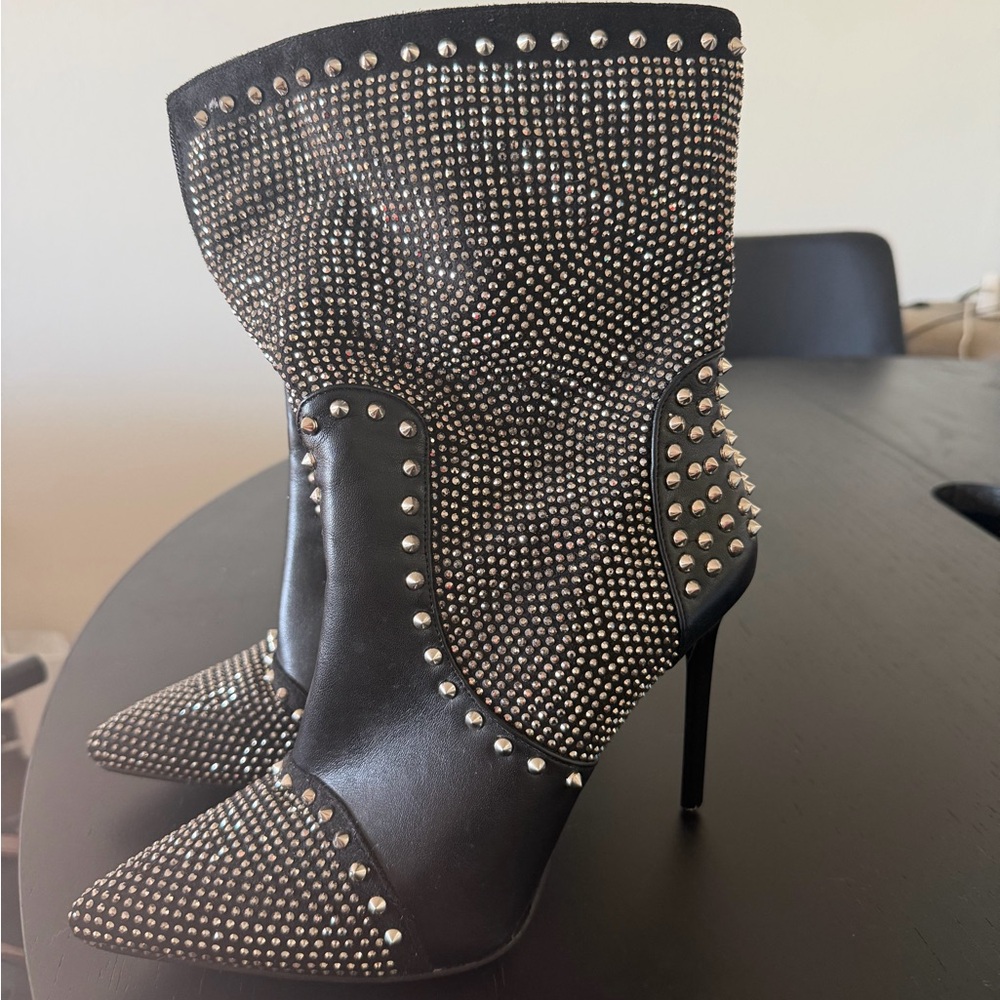 Azalea Wang Studded Black High-Heel Ankle Boots